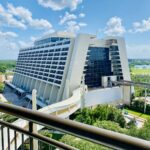View of the Contemporary Resort overlooking Bay Lake at Walt Disney World.